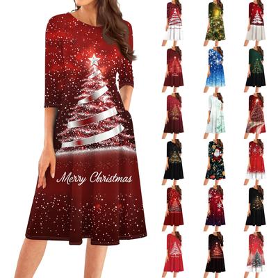 Женское повседневное модное платье миди с круглым вырезом и рукавом три четверти