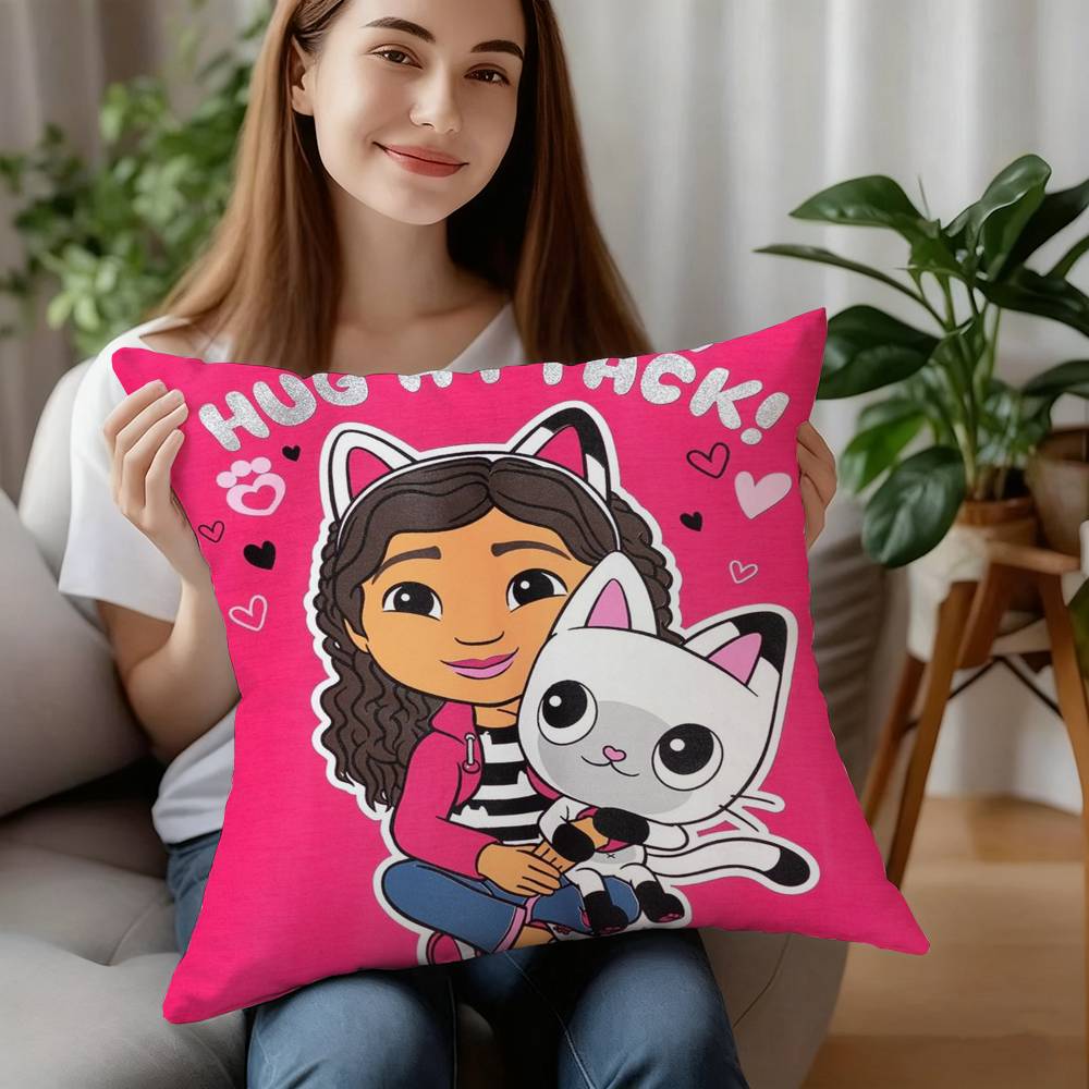 Мультяшная наволочка для подушки Кот Меркэт из мультфильма «Гэбби и ее кошечки», мягкая наволочка из плюшевой ткани, двусторонняя печать, чехол для подушки, домашние подарки