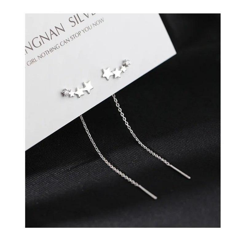 2022 Trend Korean Long Wire Tassel Thread Chain Climb Star Heart Beads Pendants Dangle Drop Earrings Straight Hanging Earings