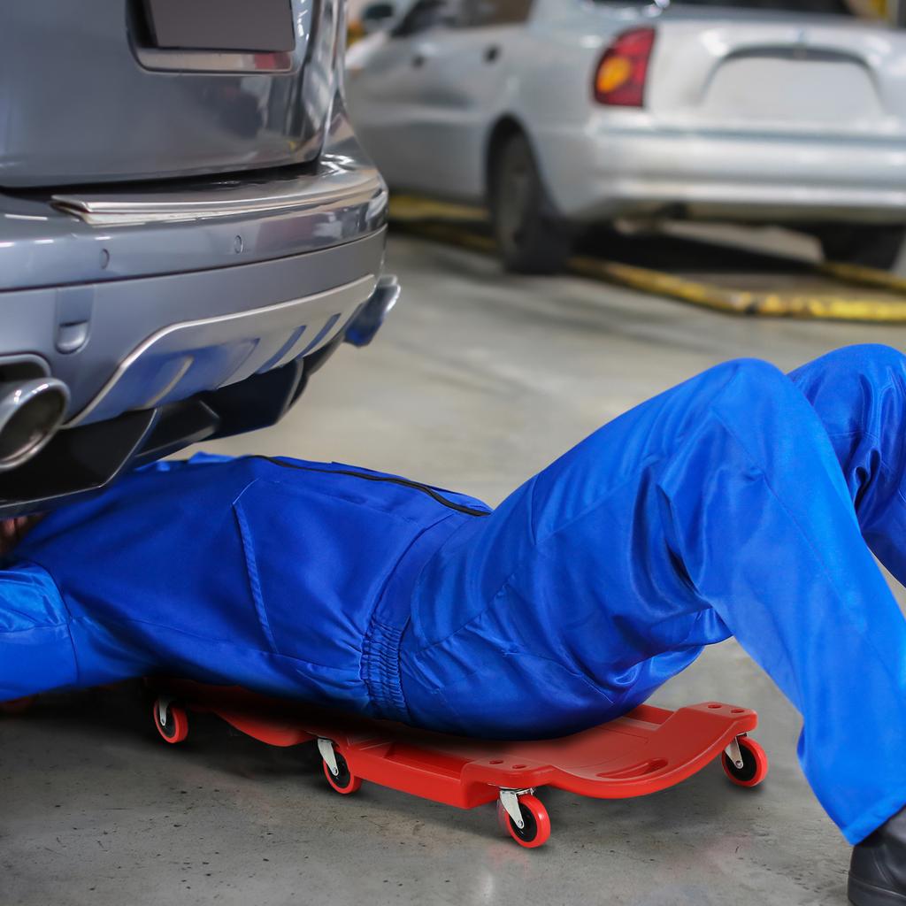 Mechanic Vehicle Creeper Under Car Rolling Crawler Board With Headrest Wheels Red