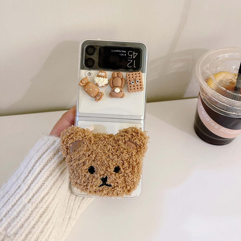 Корейский чехол с медведем для Samsung Zflip 3 5g, милый чехол-держатель для телефона с мультяшным рисунком для Galaxy Z Flip 3 Zflip 4 Kawaii, ультратонкий чехол Zflip