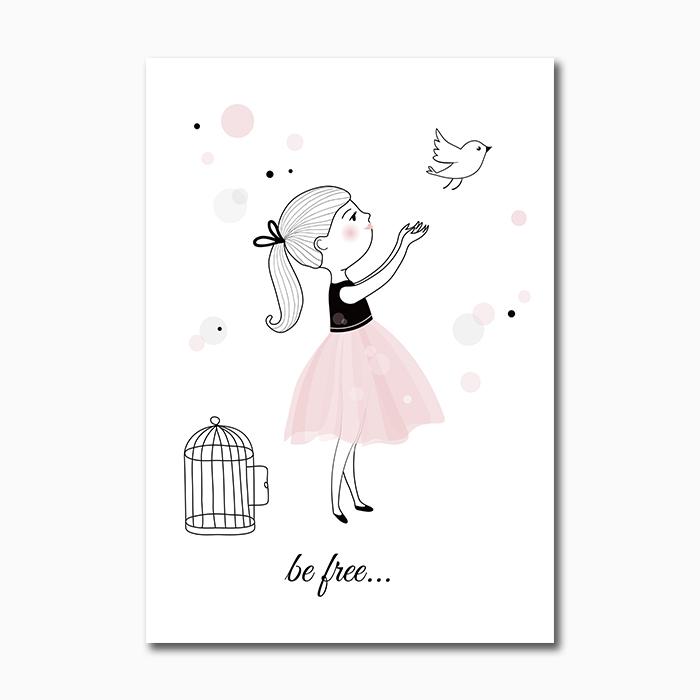 Розовый мультяшный холст для девочек, холст, постер, птицы, детская настенная живопись, постеры на скандинавскую тему и принты, настенные панно для детей, декор для детской спальни