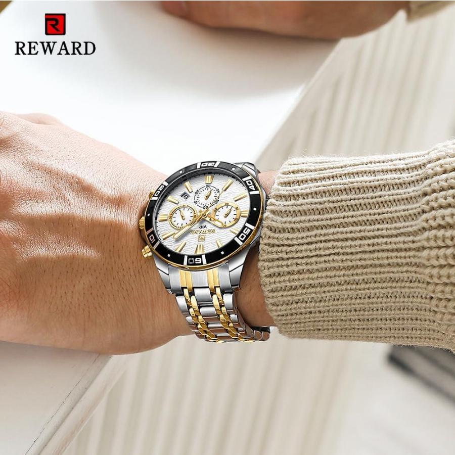 Mens Chronograph Watch Stainless Steel Waterproof Luminous Quartz Wristwatch with Date Window