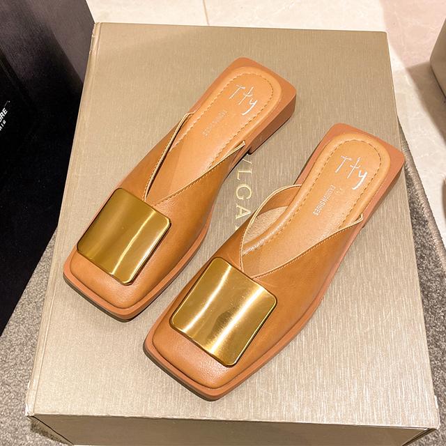 Summer Flats Mules Slippers Fashion Slingback Sandals New Trend Square Toe Shoes Ladies Casual Cozy Slides Women Flip -Flops