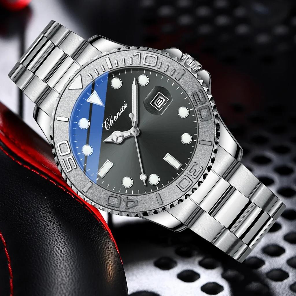 Модные Роскошные Мужские Кварцевые Часы из Нержавеющей Стали с Датой Мужские Часы Водонепроницаемые Светящиеся Деловые Повседневные Мужские Часы Reloj