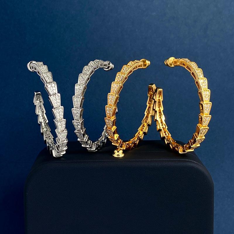 Модные серьги-пусеты в виде змеи с узкой версией, полностью усыпанные бриллиантами, темпераментные женские брендовые серьги-кольца большого размера в форме змеи