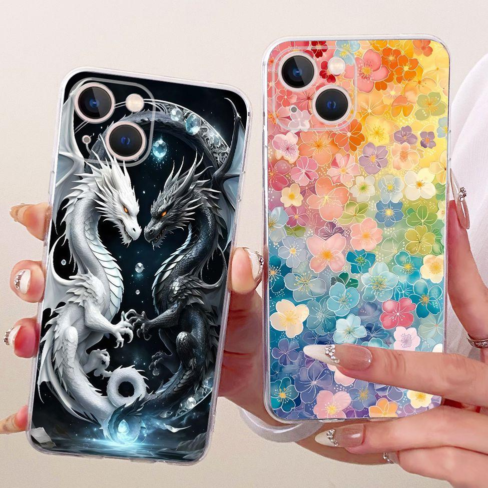 Transparent For iPhone 13 Case Cover Cute Cat Fashion Butterfly Funny Painted Casing A2633 A2482 A2631 A2634 A2635