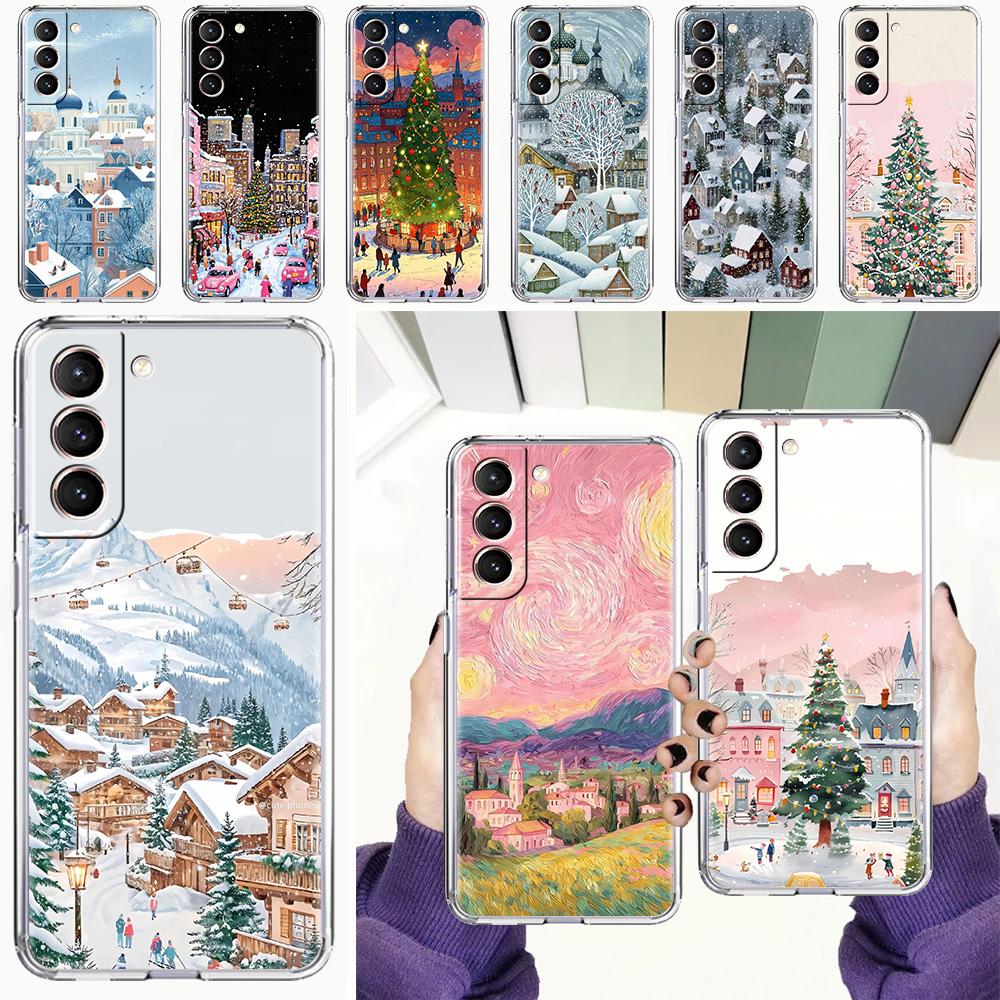 Чехол для телефона Samsung Galaxy S26 S25 S24 S23 S22 Ultra S20 S21 FE 5G Plus Мягкий прозрачный чехол Мультяшный рождественский стиль