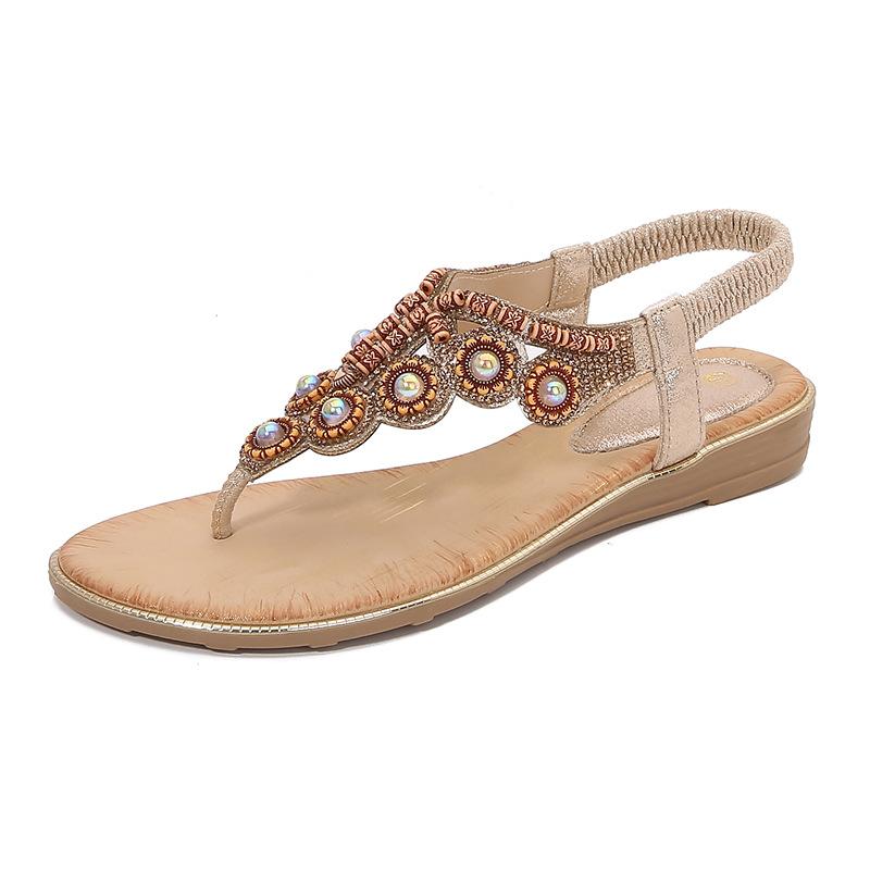 Большие размеры, босоножки на плоской подошве со стразами, удобные женские туфли в стиле бохо, лето 5151-A10