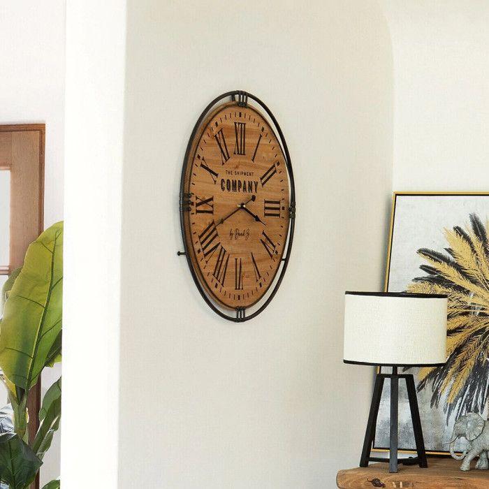 Horloge "Colonial" métal &amp; bois D58 cm Atmosphera