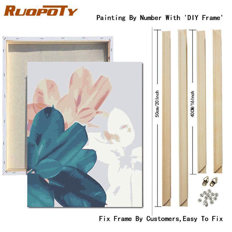 RUOPOTY Картина маслом по номерам, пейзаж с листьями, акриловая рамка «сделай сам», на холсте, настенная картина по номерам для гостиной