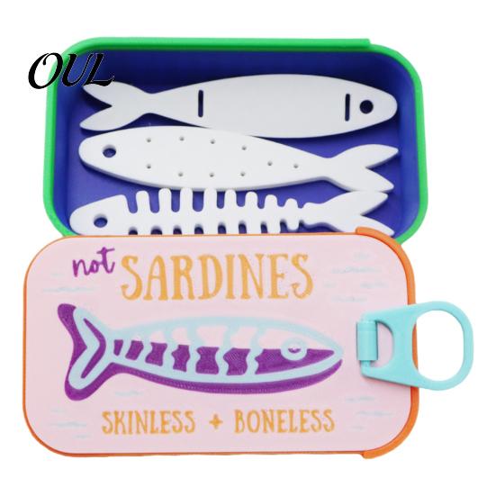 Whimsical Jewelry Container Sardine Tin Box with Fishbone, PLA Vintage Compact Size Decorative Vanity Accessory Organizer, Portable Storage