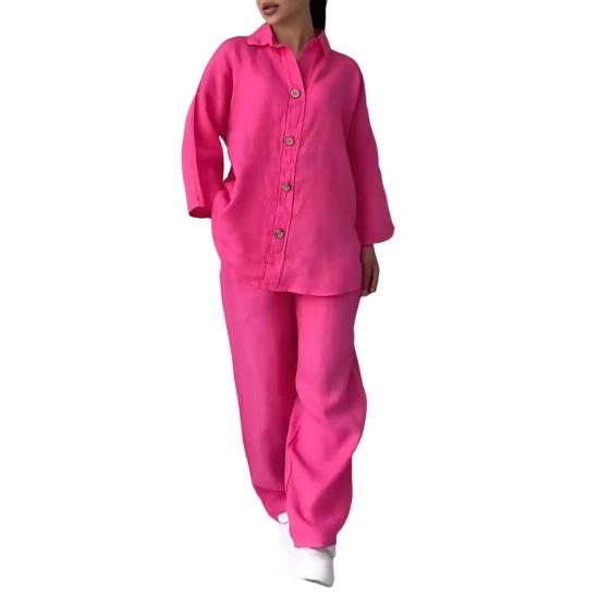 Женская блузка и брюки, комплект из 2 шт./компл., топ с лацканами и длинными рукавами больших размеров, свободные брюки с тонкой эластичной резинкой на талии, повседневная домашняя одежда, наряд на каждый день