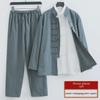 Men's Chinese Style Cotton Linen Tang Suit: Long-Sleeve Three-Piece Set for Spring and Summer - National Tide Tea Service.