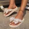 Новые летние тапочки, уличные пляжные шлепанцы, повседневные шлепанцы на плоской подошве с милым цветочным бантом и украшением для женщин, шлепанцы