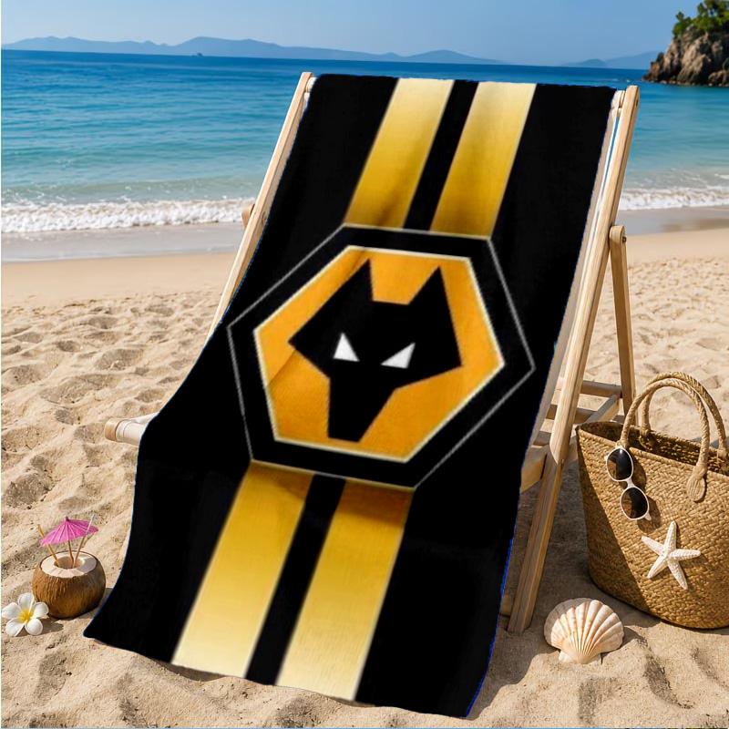 Wolves Team Emblem Printed Microfiber Beach Towel, Soft And Absorbent, Quick-Dry, Ideal for Summer Travel, Beach Essential, Swimming Pool