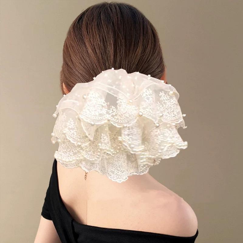 1PC super fairy large four-layer pearl lace large intestine hair band versatile ponytail headband rubber band hair rope head flower hair accessories