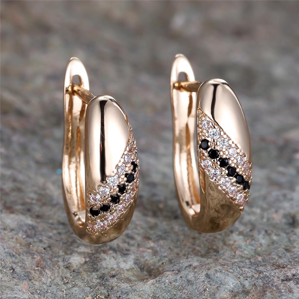 1 пара элегантных золотистых сережек-капель для женщин, простые серьги-кольца с черным цирконием, винтажные ювелирные изделия, подарок