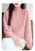 Women's Solid Color Wool Cardigan - High Neck, Long Sleeve, Loose Fit Sweater 