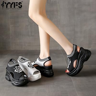 Женские Популярные Летние Новые Корейские Сандалии на Платформе с Летающим Плетением, Открытым Носком, Толстой Подошвой, в Спортивном Стиле, Повседневные, Тренд