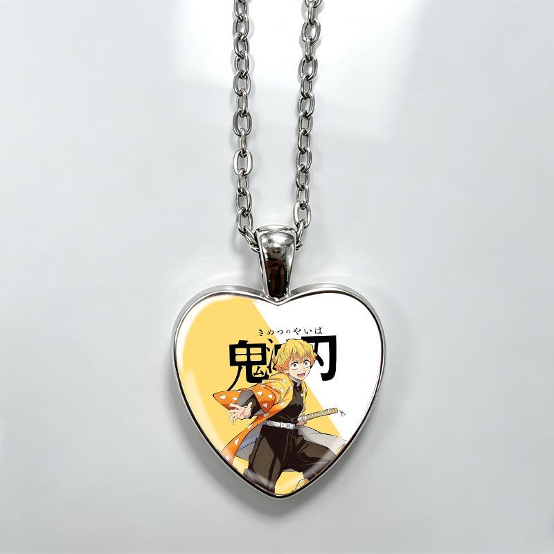 1Pc Demon Slayer Heart Alloy Necklace, Anime Character Time Gem Pendant Chain