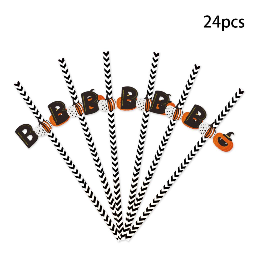 Halloween Straws, Party Decorations, 24pcs, Skeleton Spiders, Water Cup Beverage Decorations, Disposable Straws