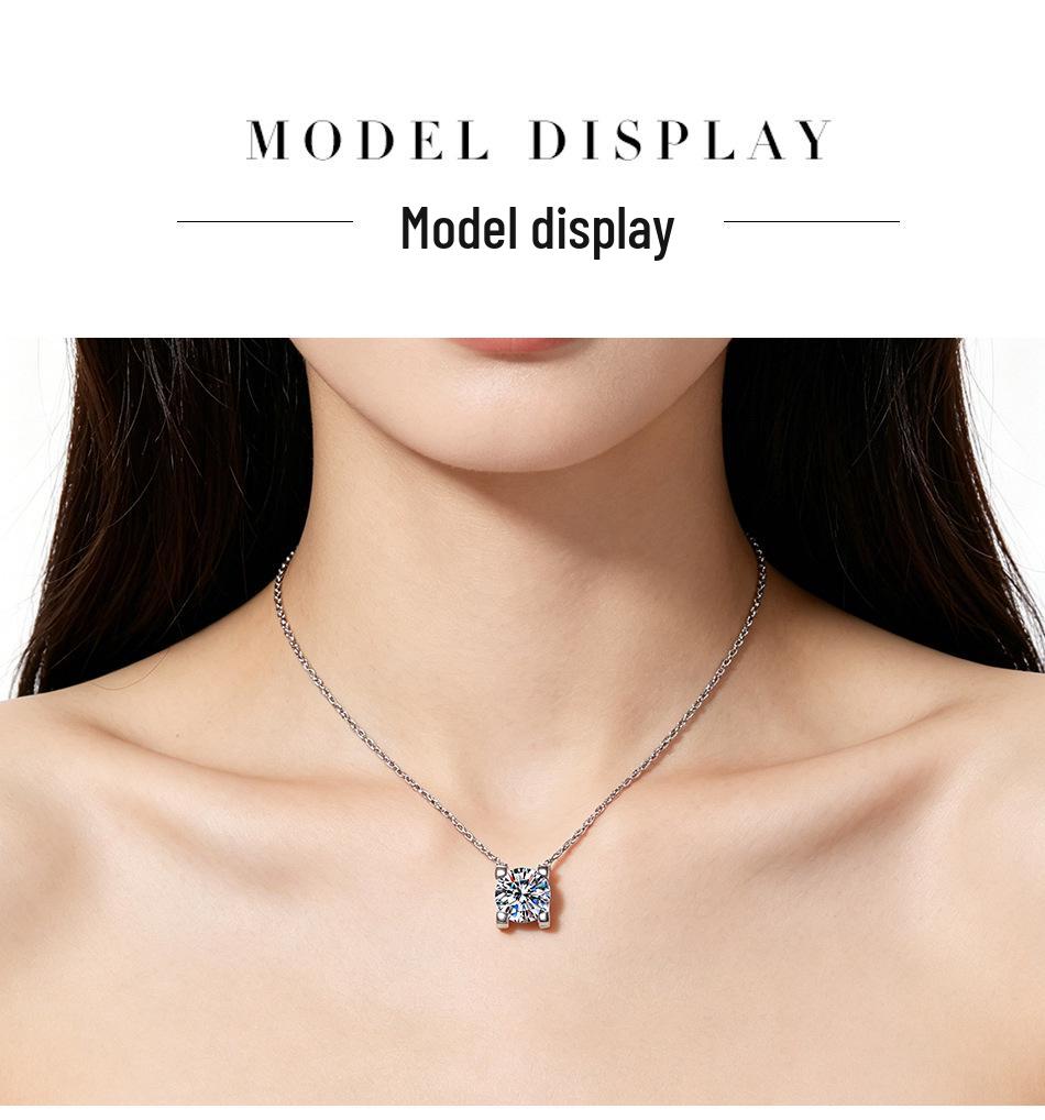 Серебряное ожерелье S925 с муассанитом: Женская цепочка на ключицы с одним каратом и модным кулоном в виде головы быка.