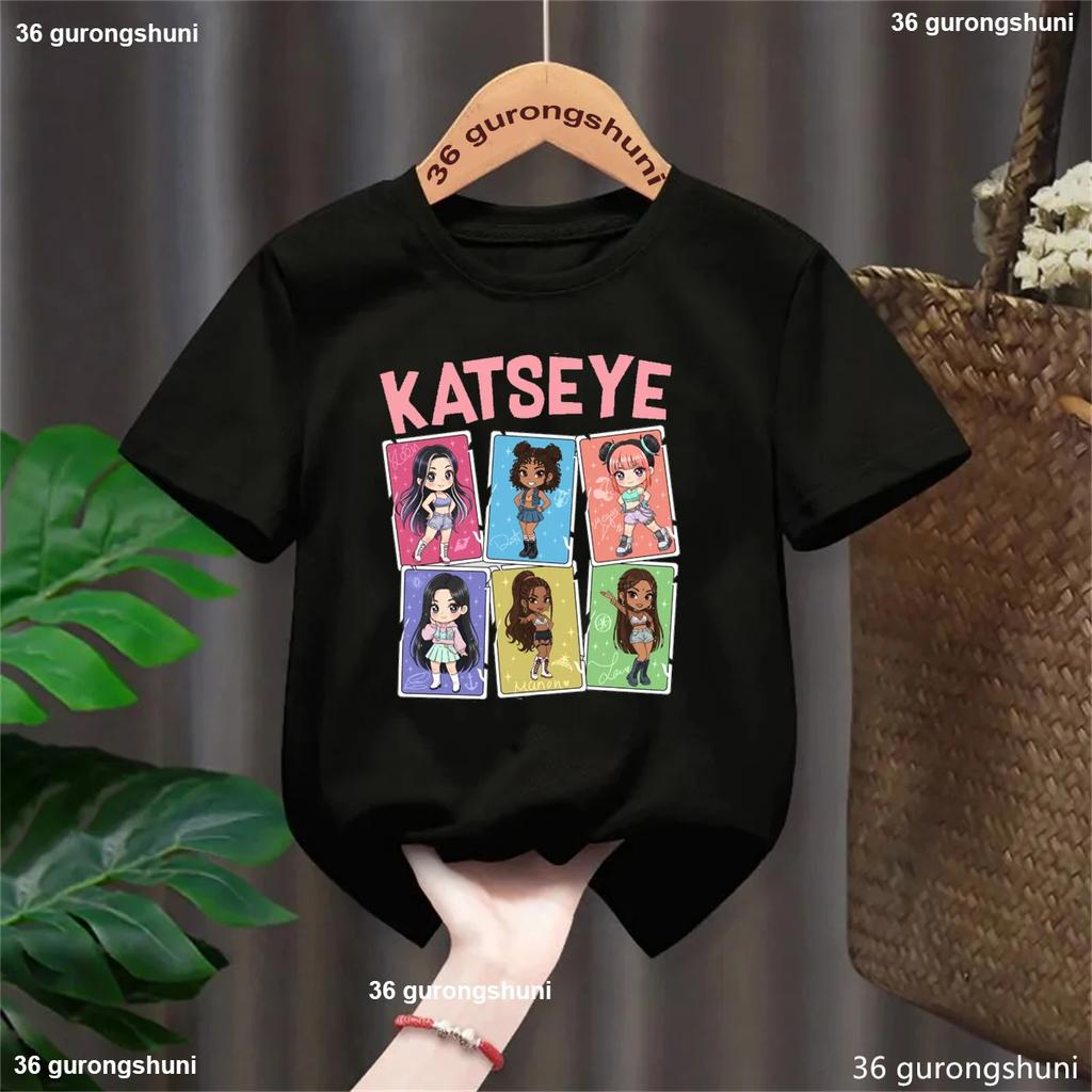 Katseye Music Singer TShirt BoysGirls Short Sleeve Cute Kids TShirt Streetwear Y2k Tops For Girls Summer Childrens Clothing