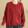 Women Vintage Solid Color Sweaters O-Neck Long Sleeve Button Cardigan Autumn Knitted Cotton Sweaters
