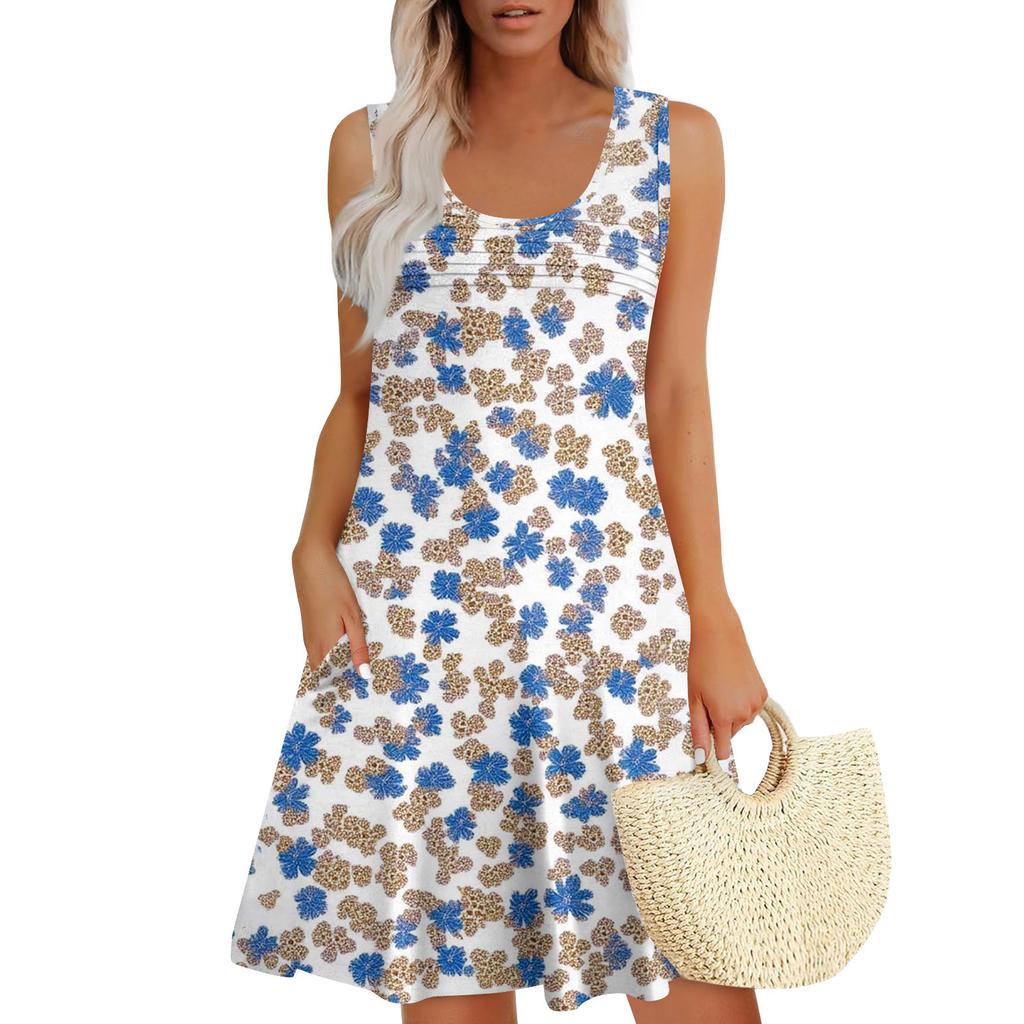 Женские летние платья, свободные сарафаны без рукавов с U-образным вырезом и карманами