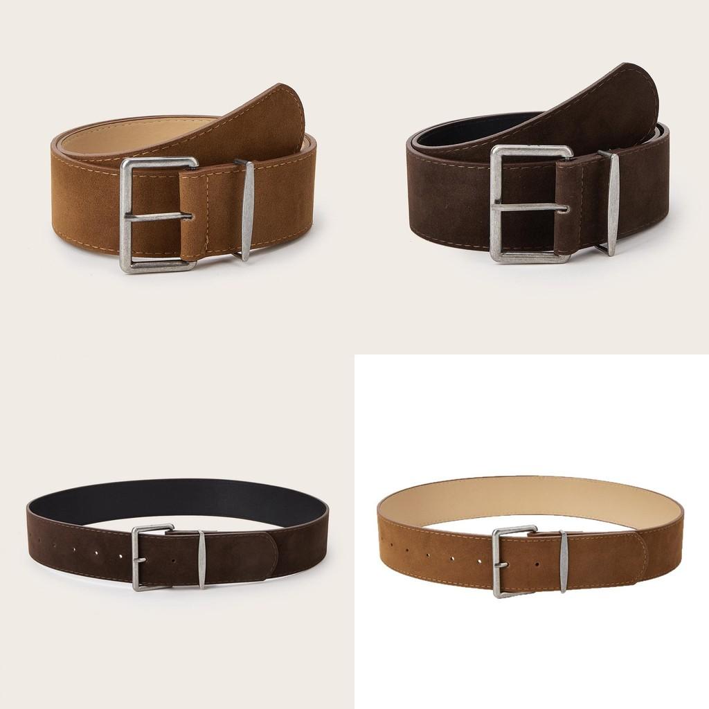 Simple Color Solid Suede Square Buckle Decoration Women Casual Belt Daily For