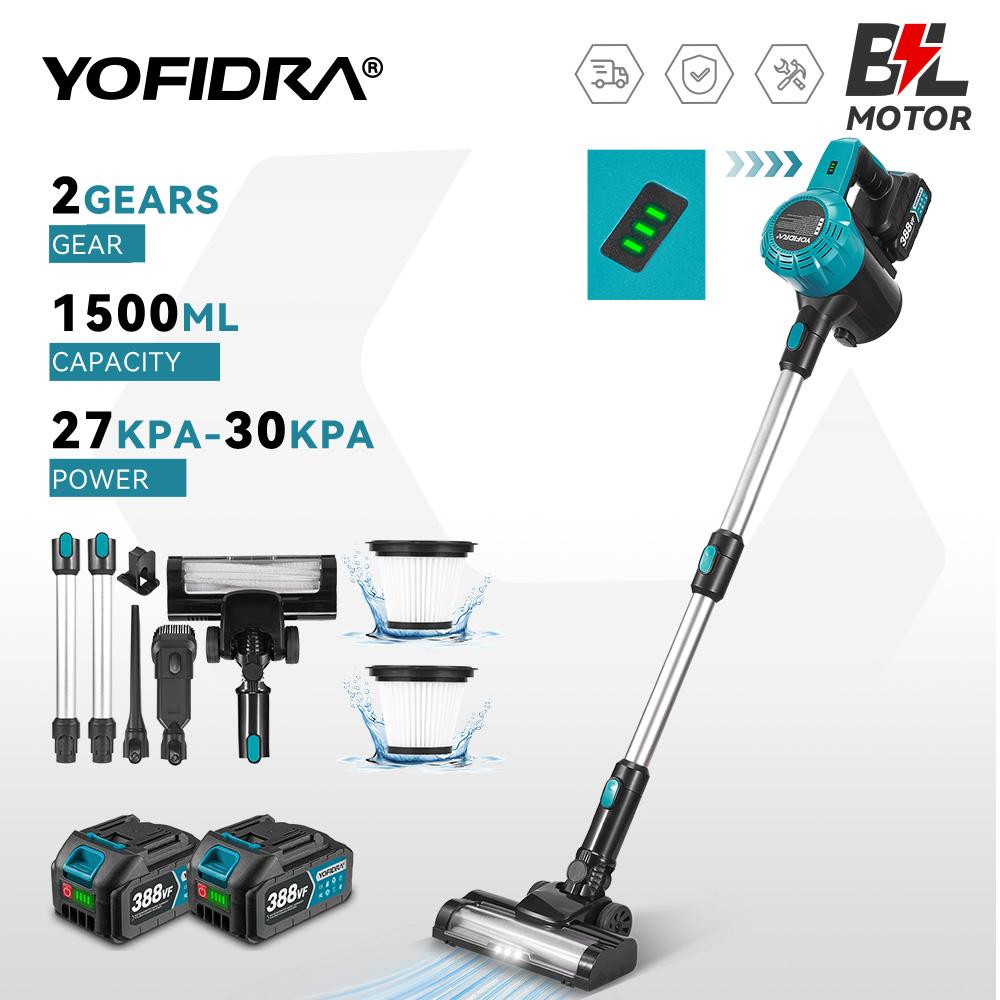 Yofidra Бесщеточный пылесос 1800 Вт 30 кПа 1,5 л Портативный мощный всасывающий бытовой инструмент для уборки для аккумулятора Makita 18 В пин