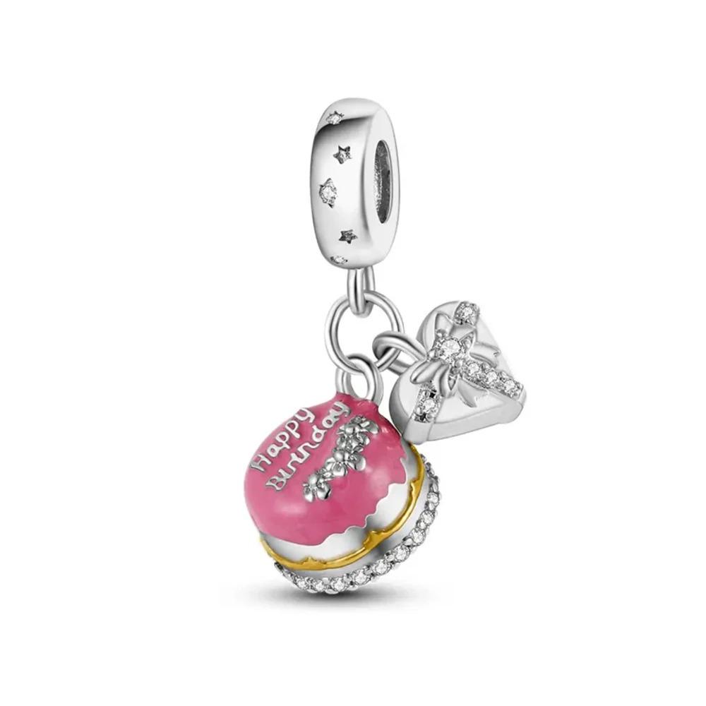 925 Silver Colorful Fruit Birthday Cake Milk Burger Chili Pendant Bead for DIY Women Bracelet Jewelry
