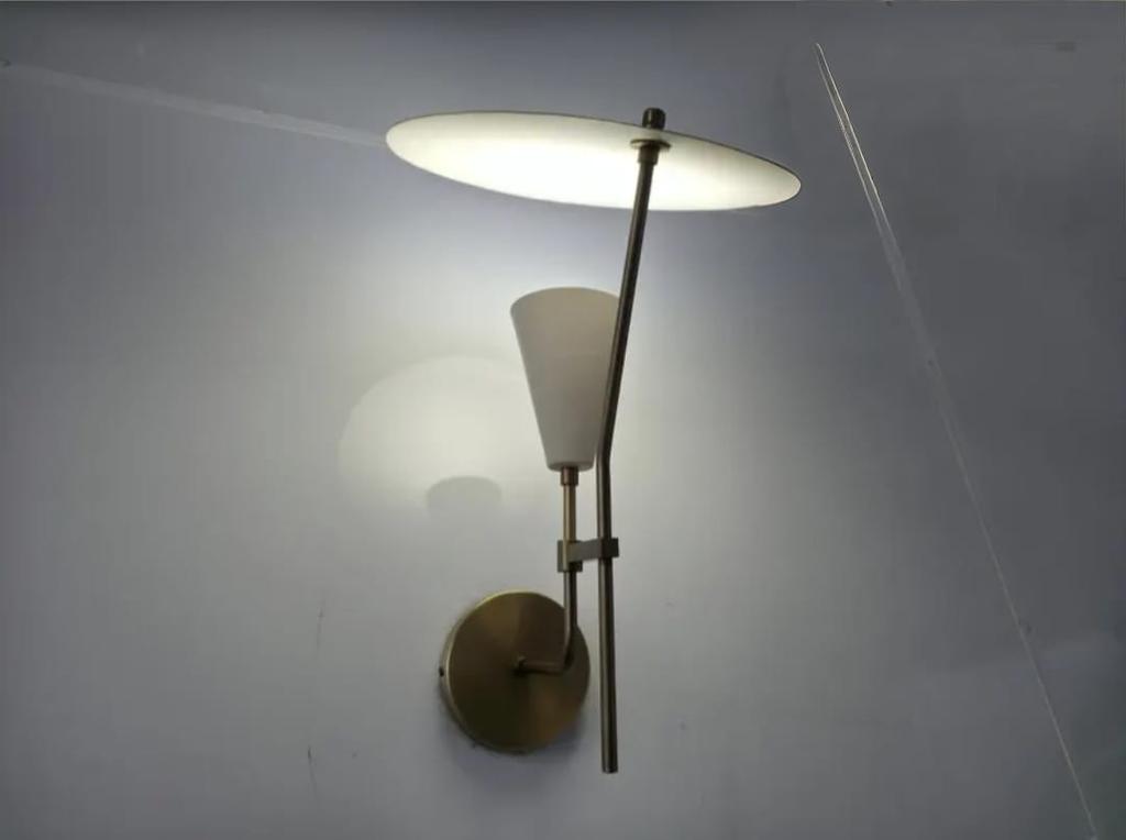 Single Arm Wall Lamp – Mid Century Raw Brass and White Wall Sconce, Modern or Industrial Style Lamp
