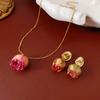 GemChic Женское Новое Винтажное Розовое Светлое Роскошное Ожерелье Серьги Комплект Из Двух Частей Подарок На День Рождения Рождественские Украшения