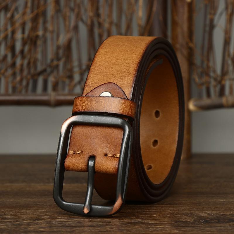 Belt Men's Matte Glossy Retro Leather Pin Buckle First Layer Cowhide Casual Trendy All-Match Youth Jeans Belt