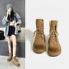 Leather Retro Flip Martin Boots Women's 2025 Autumn and Winter New Yellow Single Boots Thick-soled Two Wear Short Boots Rhubarb Boots Tide