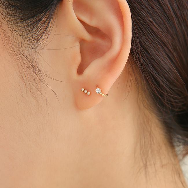 Пирсинг для уха Lunne 14K с тройным Q-образным стержнем (14-каратное золото) (Толщина стержня 1 мм) #Pib13