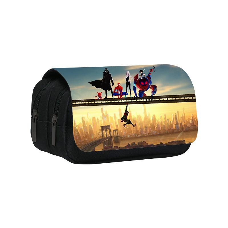 Spiderman Cartoon Style Nylon Pencil Organizer With Multiple Compartments For School Supplies