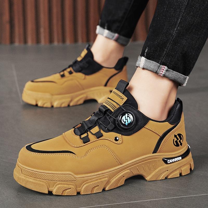 Rotating Button Leather Martin Shoes Men's Tooling Trendy Shoes Men's Autumn New Outdoor Low-top Men's Shoes