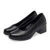 Autumn Women's High Heels Daily 5cm Square Heel Pumps Office Lady Black Leather Shoes Comfortable Soft Sole Slip-on Women Shoes