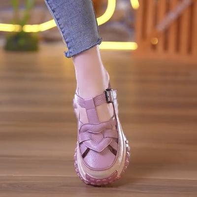 Летние полые дышащие сандалии на толстой подошве с отверстиями, женские новые ретро универсальные увеличивающие рост, повседневные женские туфли