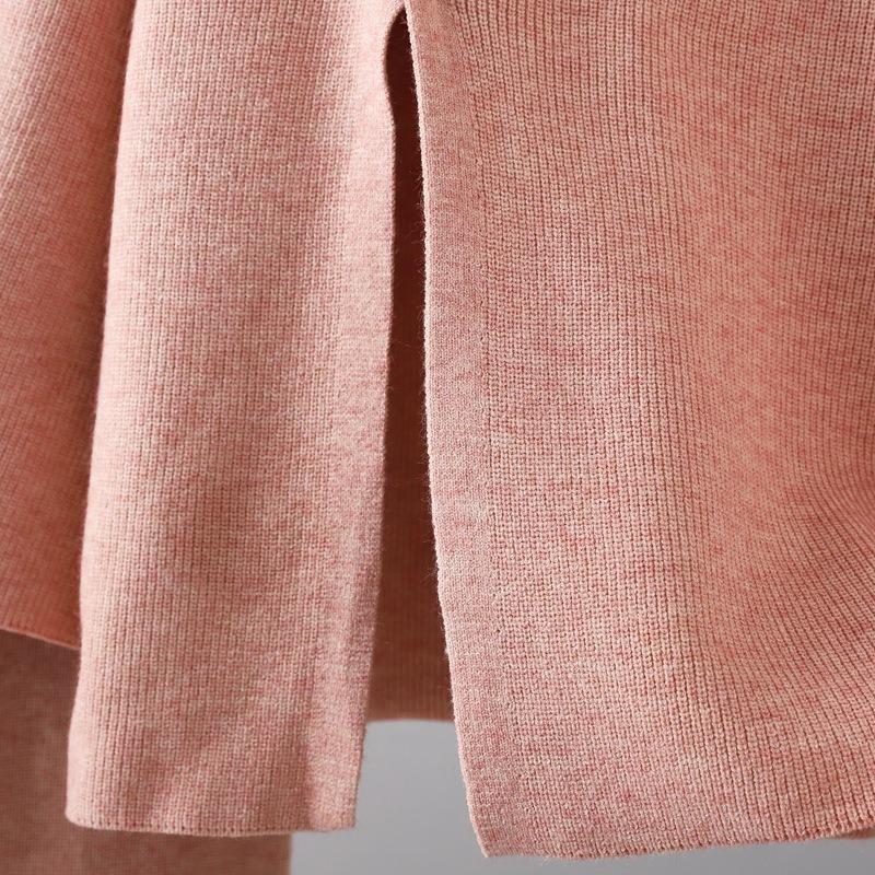 Вязаный свитер с воротником-стойкой и воротником-стойкой, женский осенне-зимний теплый комплект для снижения возраста, повседневные широкие брюки, комплект из двух предметов