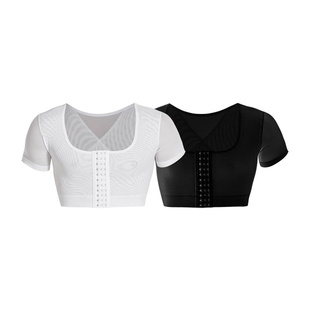 Men's High Elastic Breathable Body Shaping Vest With Front Button Chest Short Sleeve Shaping Tight Vest