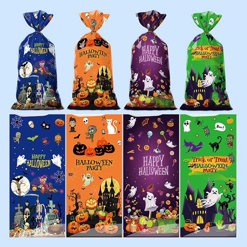 50 шт. подарочный пакет для конфет на Хэллоуин, пакет для печенья, пластиковые пакеты для упаковки закусок, украшения для вечеринки на Хэллоуин