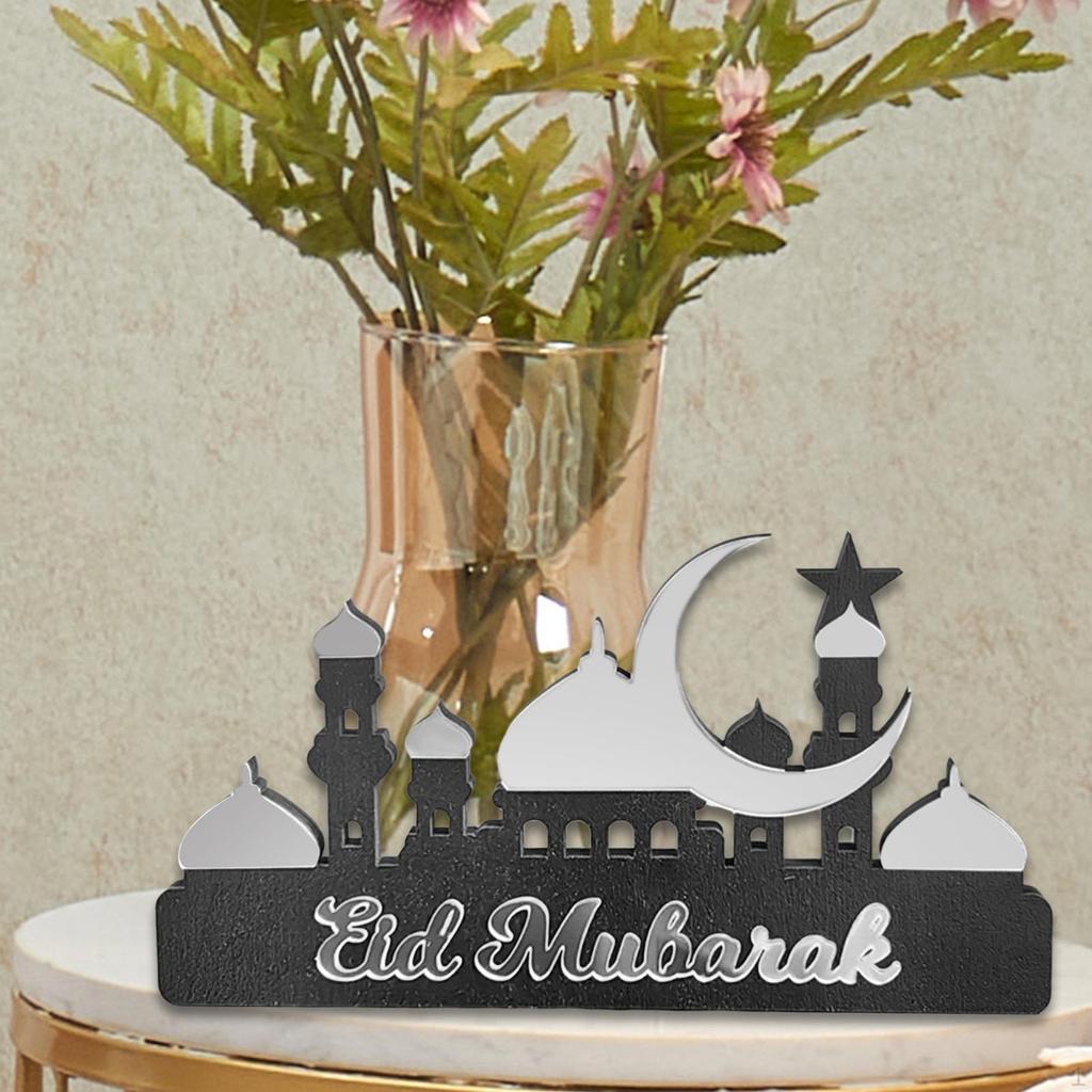 Календарь празднования Ид для рабочего стола с дизайном мечети и луны из дерева и акрила