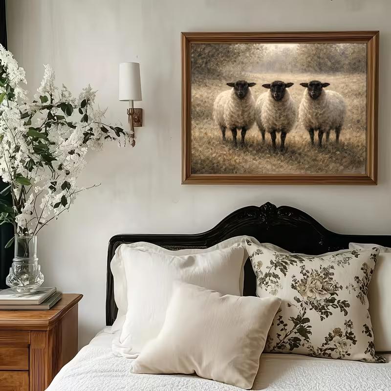Unframed Vintage Blackface Sheep Canvas Poster Perfect for Farmhouse-Themed Wall Art. Ideal for Decorating Apartments, Living Room