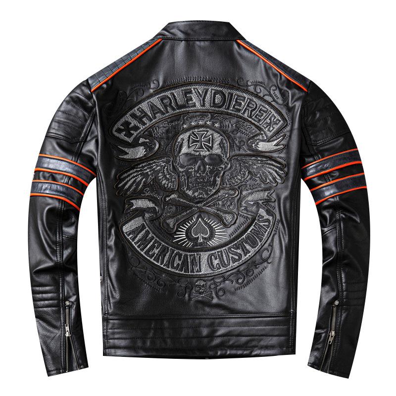 Harley Мотоциклетная кожаная куртка с вышивкой черепа из воловьей кожи для мужчин, старая короткая кожаная куртка, одежда для езды на мотоцикле