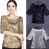 Fashion Women Sequins Coctail Party Casual Top Blouse Crop Tops Shirt