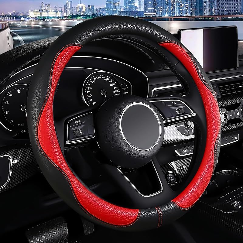 SuperKaKa Car Steering Wheel Cover 2025, Universal Auto PU Cute Breathable Slip-Proof Comfort Imitation Leather Protector Cars Interior Accessories